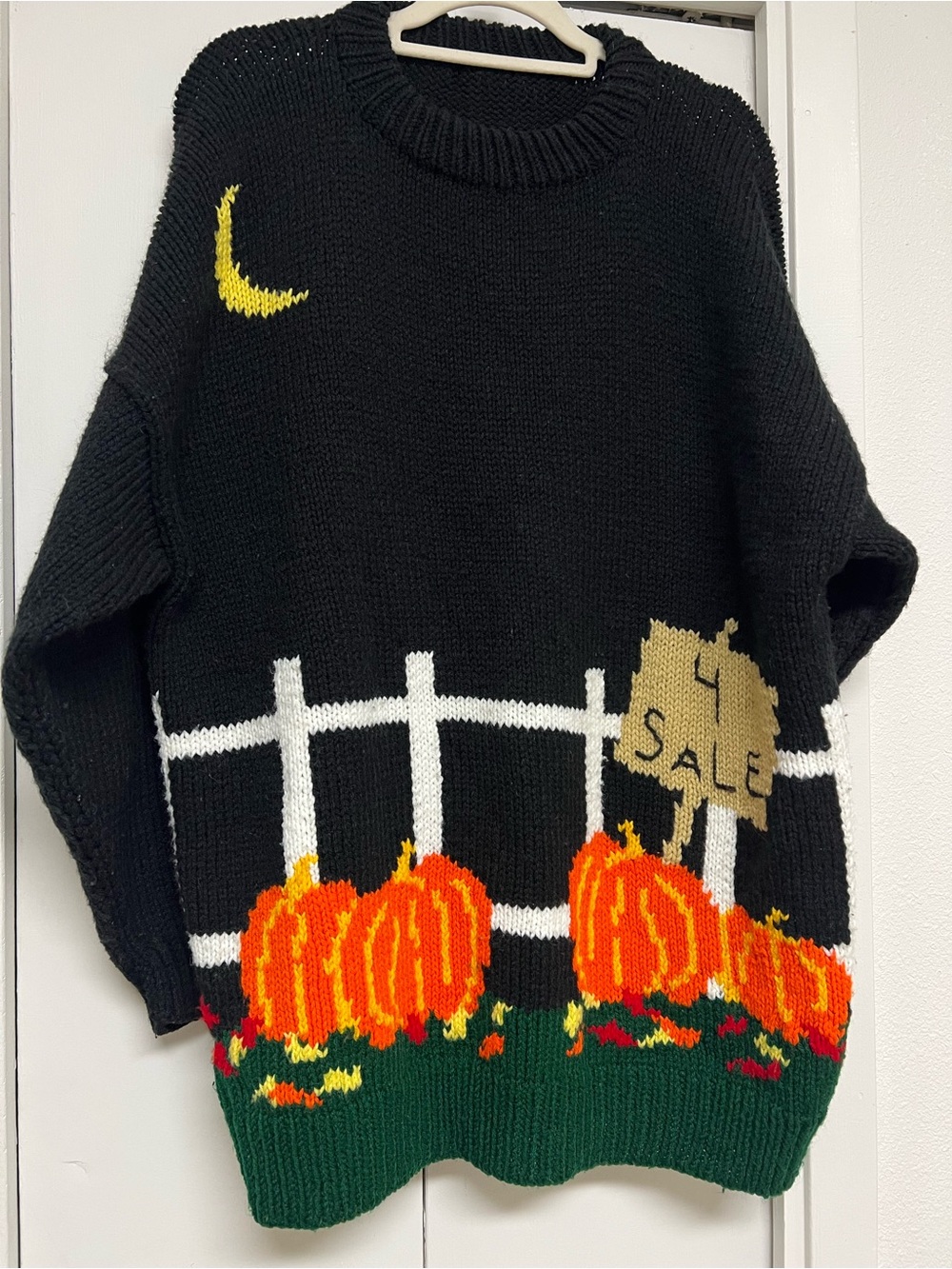 Vintage Black Pumpkin Patch Sweater with Moon
